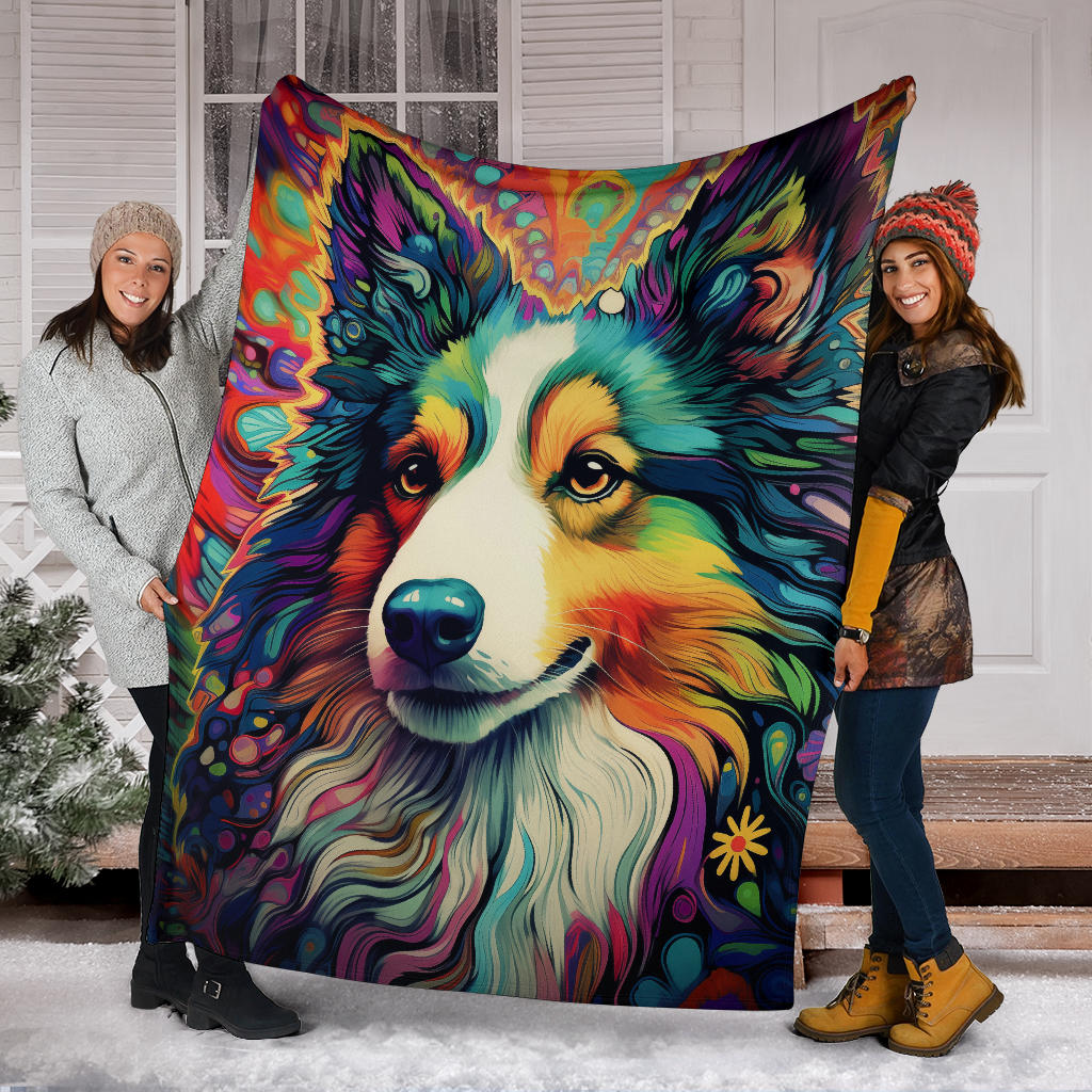 Shetland Sheepdog Blanket, Shetland Sheepdog Fleece Blanket, Shetland Sheepdog Trippy Psychedelics Throw Blanket, Shetland Sheepdog Gifts