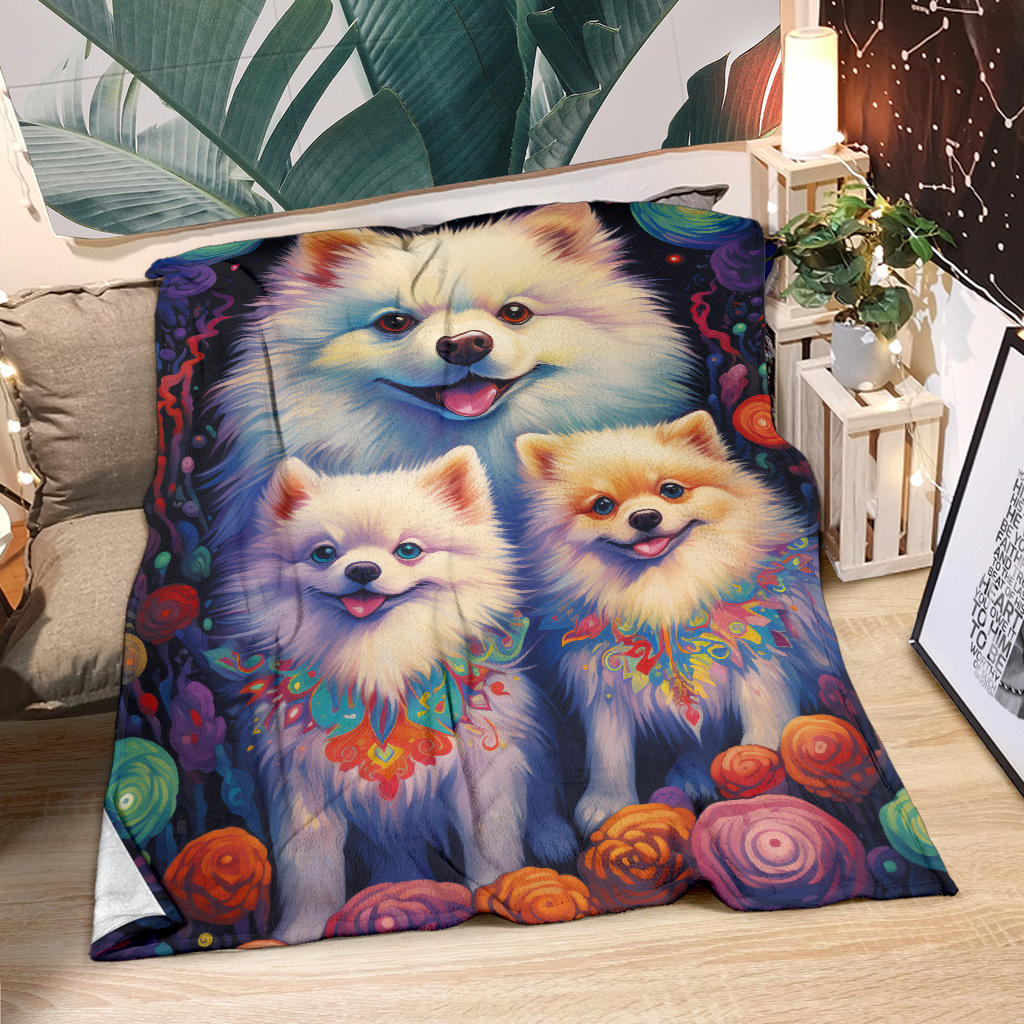 American Eskimo Blanket, Trippy Psychedelics American Eskimo Fleece Blanket, American Eskimo Throw Blanket, American Eskimo Gifts