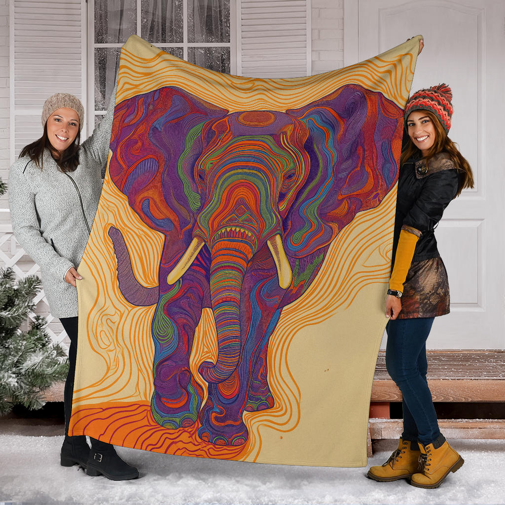 Elephant Blanket, Trippy Psychedelics Elephant Fleece Blanket, Elephant Throw Blanket, Elephant Gifts