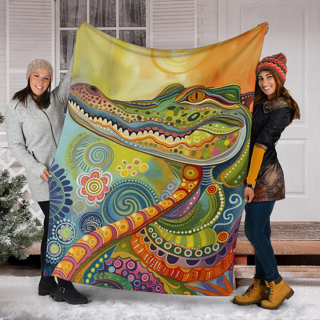 Alligator Blanket, Trippy Psychedelics Alligator Fleece Blanket, Alligator Throw Blanket, Alligator Gifts