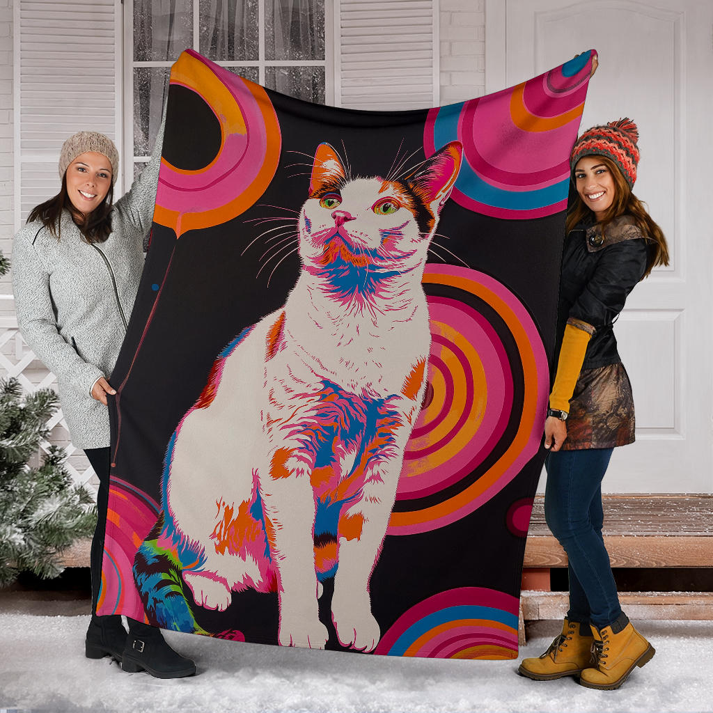 Japanese Bobtail cat Blanket, Trippy Psychedelics Japanese Bobtail cat Fleece Blanket, Japanese Bobtail cat Throw Blanket, Japanese Bobtail cat Gifts