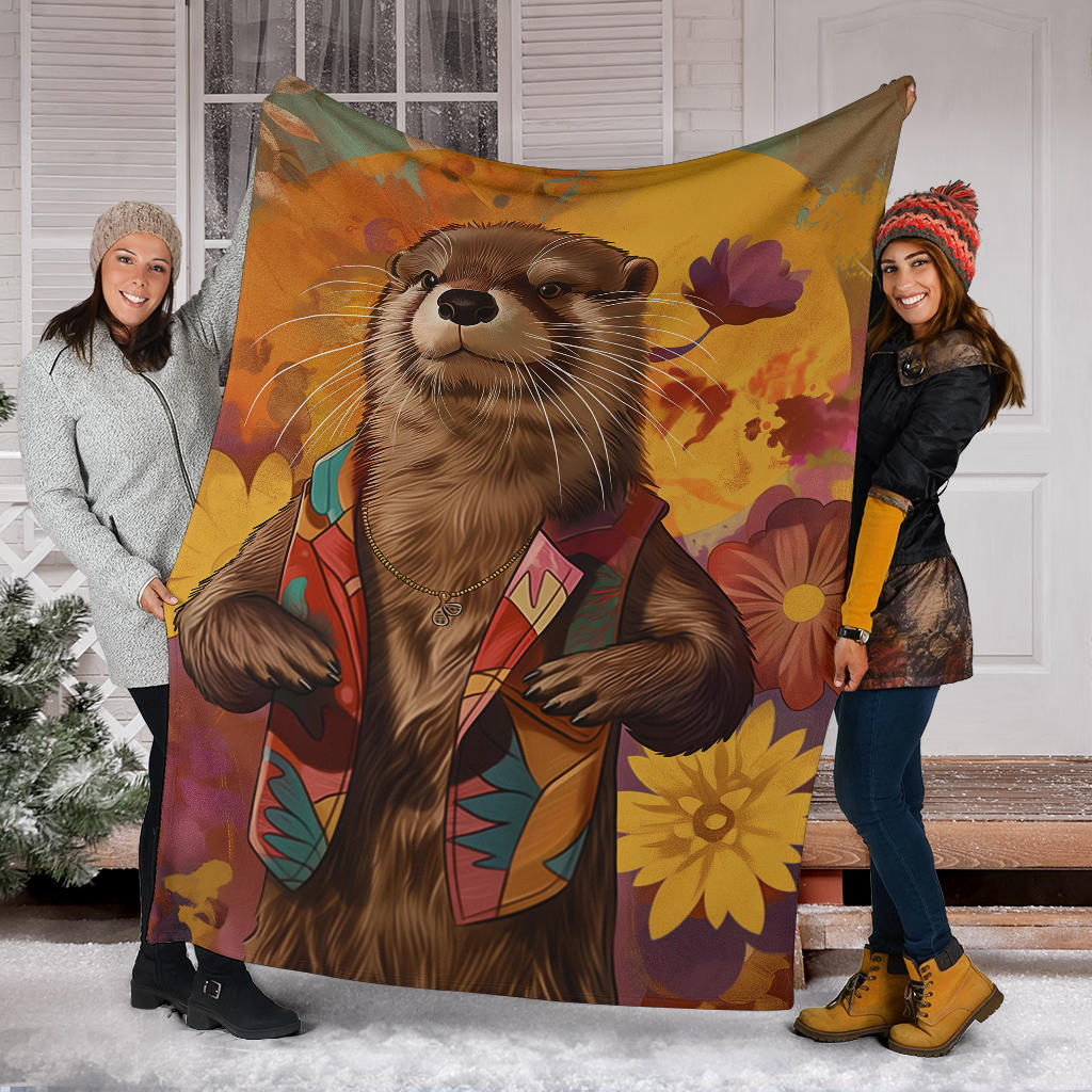 Otter Blanket, Trippy Psychedelics Otter Fleece Blanket, Otter Throw Blanket, Otter Gifts