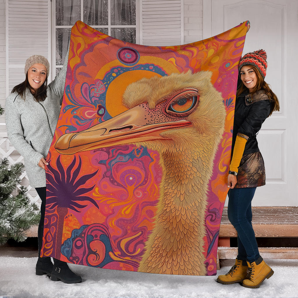 Ostrich Blanket, Trippy Psychedelics Ostrich Fleece Blanket, Ostrich Throw Blanket, Ostrich Gifts