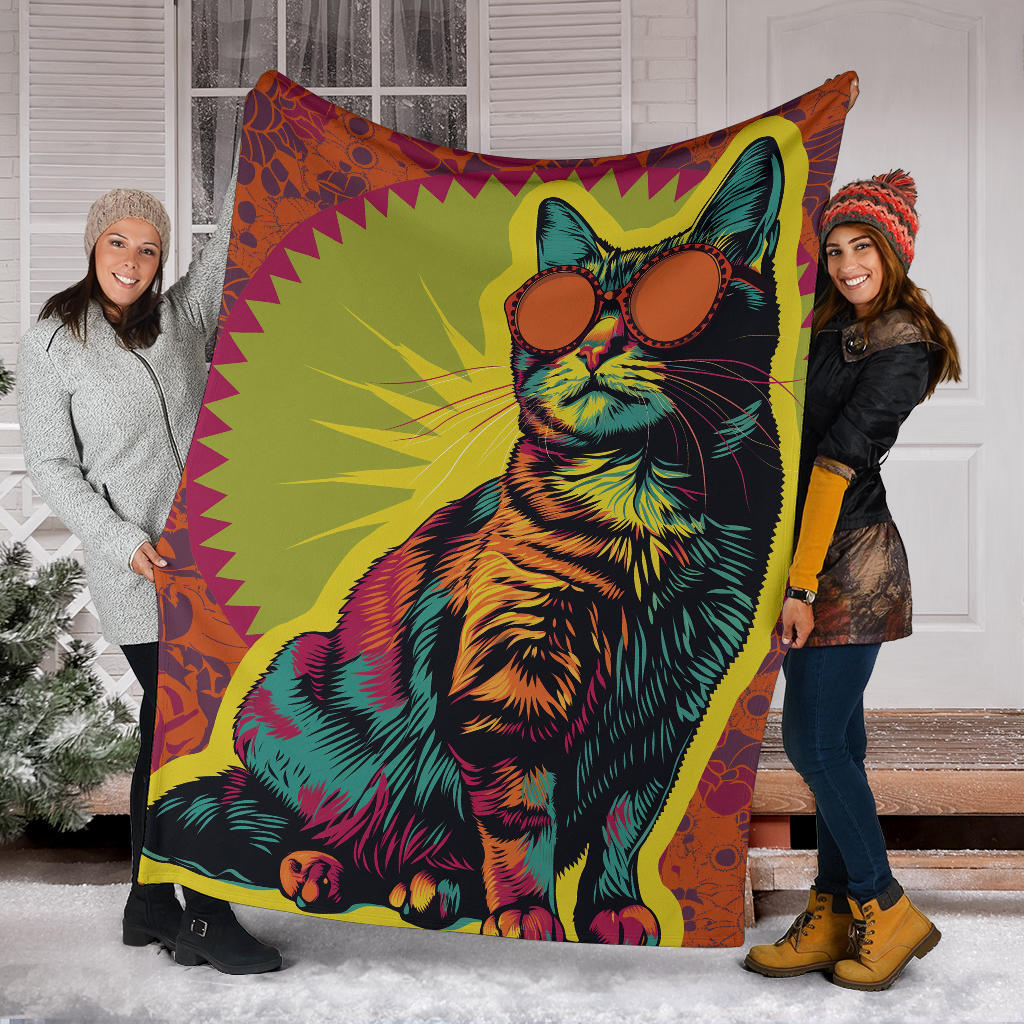 Manx cat Blanket, Trippy Psychedelics Manx cat Fleece Blanket, Manx cat Throw Blanket, Manx cat Gifts