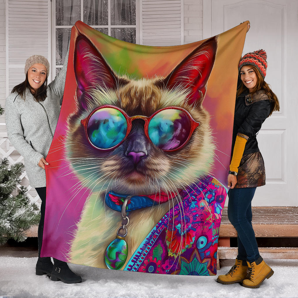 Balinese cat Blanket, Trippy Psychedelics Balinese cat Fleece Blanket, Balinese cat Throw Blanket, Balinese cat Gifts