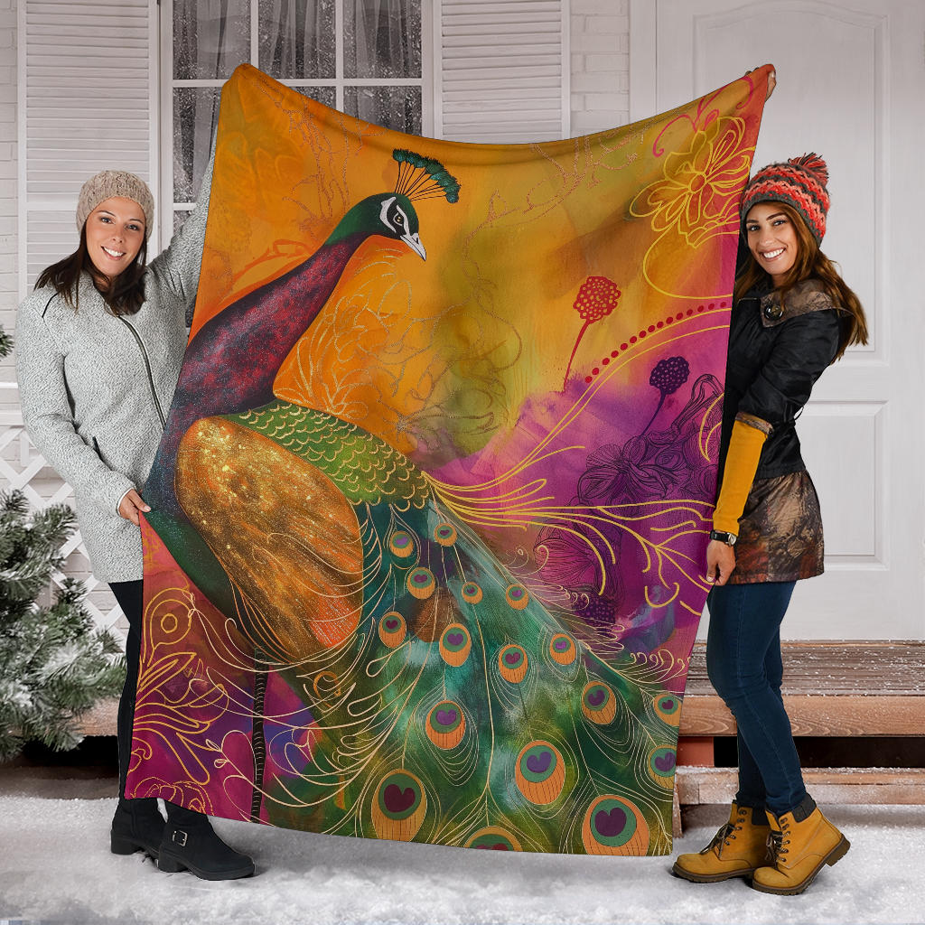 Peacock Blanket, Trippy Psychedelics Peacock Fleece Blanket, Peacock Throw Blanket, Peacock Gifts