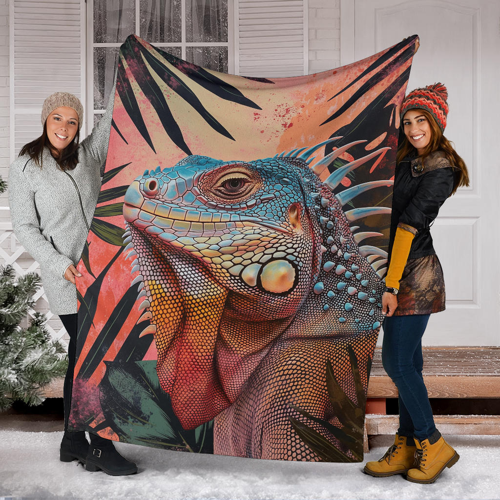 Iguana Blanket, Trippy Psychedelics Iguana Fleece Blanket, Iguana Throw Blanket, Iguana Gifts