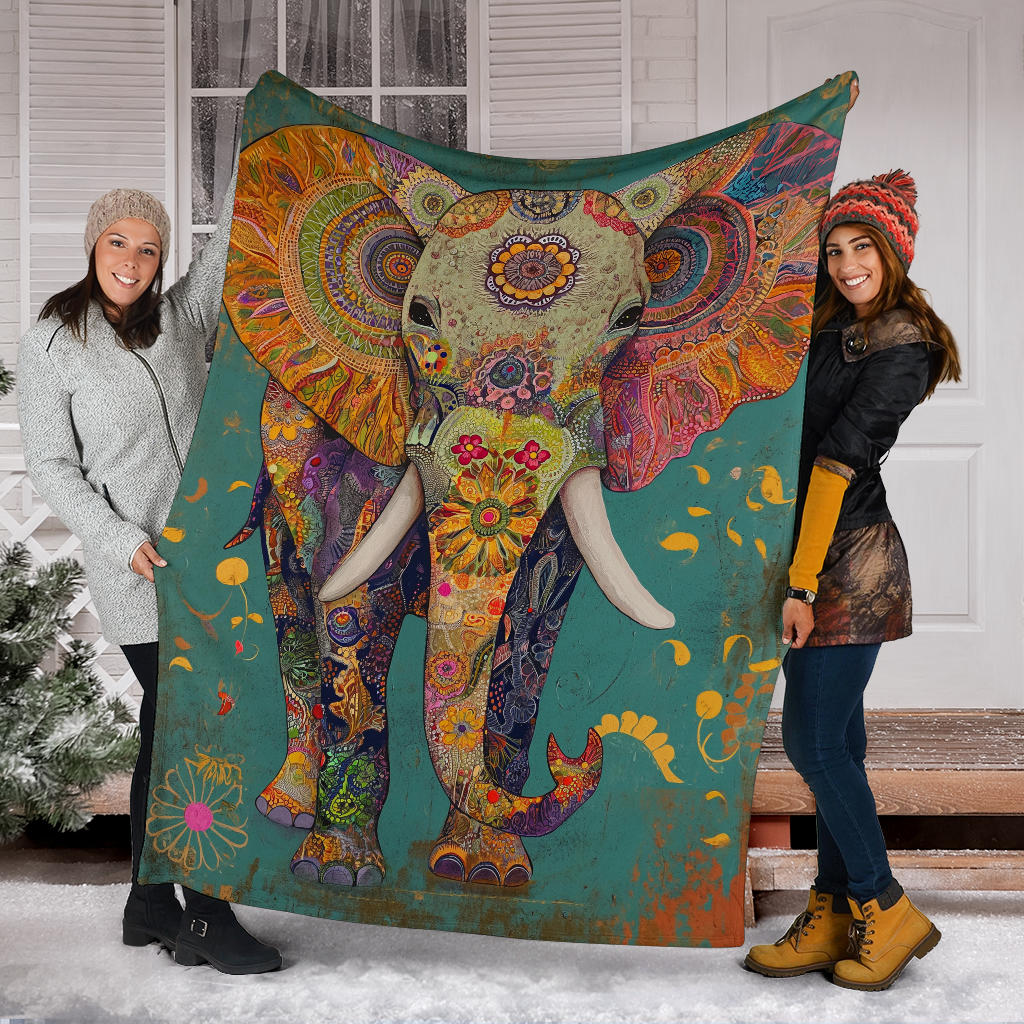 Elephant Blanket, Trippy Psychedelics Elephant Fleece Blanket, Elephant Throw Blanket, Elephant Gifts