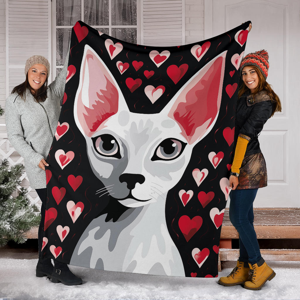 Sphynx Cat Hearts Blanket, Hairless Cat Blanket