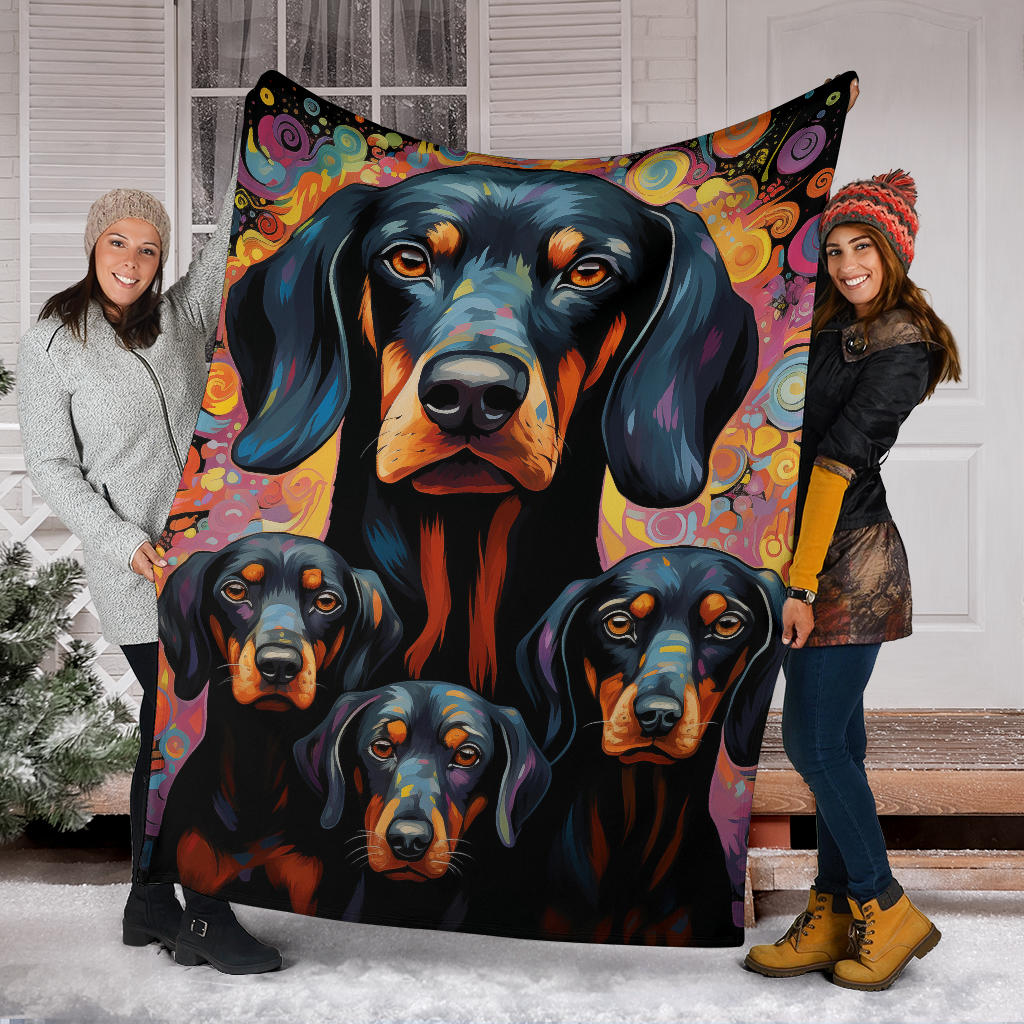 Black and Tan Coonhound Blanket, Trippy Psychedelics Black and Tan Coonhound Fleece Blanket, Black and Tan Coonhound Throw Blanket, Black and Tan Coonhound Gifts