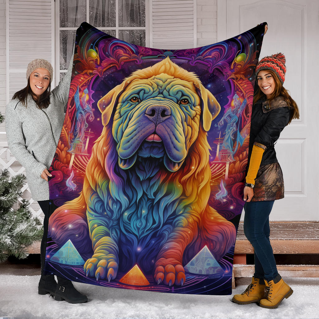 Chinese Shar-Pei Blanket, Trippy Psychedelics Chinese Shar-Pei Fleece Blanket, Chinese Shar-Pei Throw Blanket, Chinese Shar-Pei Gifts