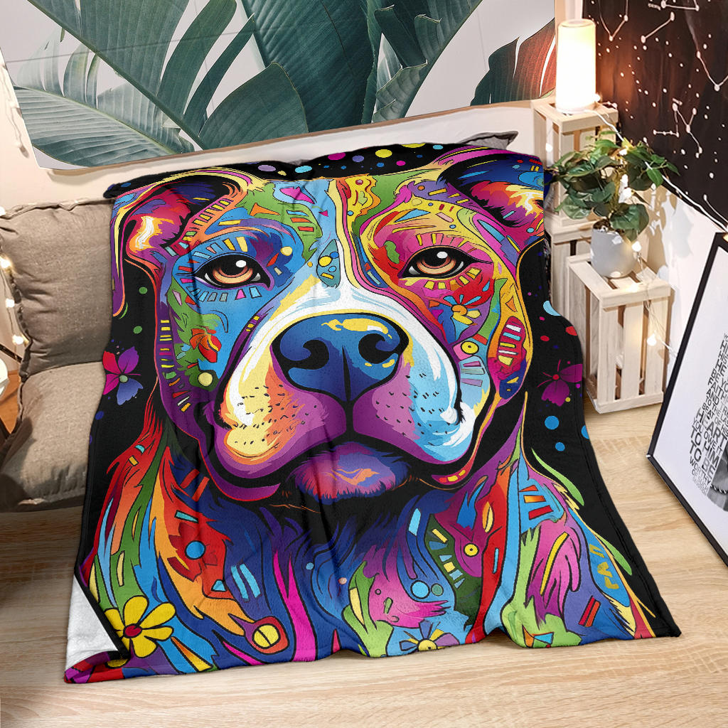 American Staffordshire Terrier Blanket, Trippy Psychedelics American Staffordshire Terrier Fleece Blanket, American Staffordshire Terrier Throw Blanket, American Staffordshire Terrier Gifts