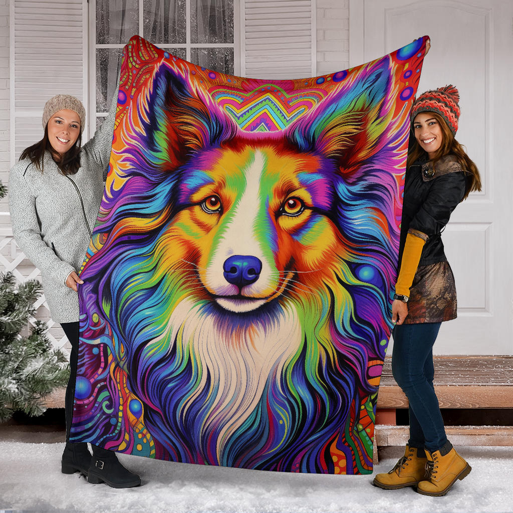 Shetland Sheepdog Blanket, Shetland Sheepdog Fleece Blanket, Shetland Sheepdog Trippy Psychedelics Throw Blanket, Shetland Sheepdog Gifts