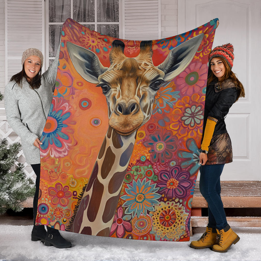 Giraffe Blanket, Trippy Psychedelics Giraffe Fleece Blanket, Giraffe Throw Blanket, Giraffe Gifts