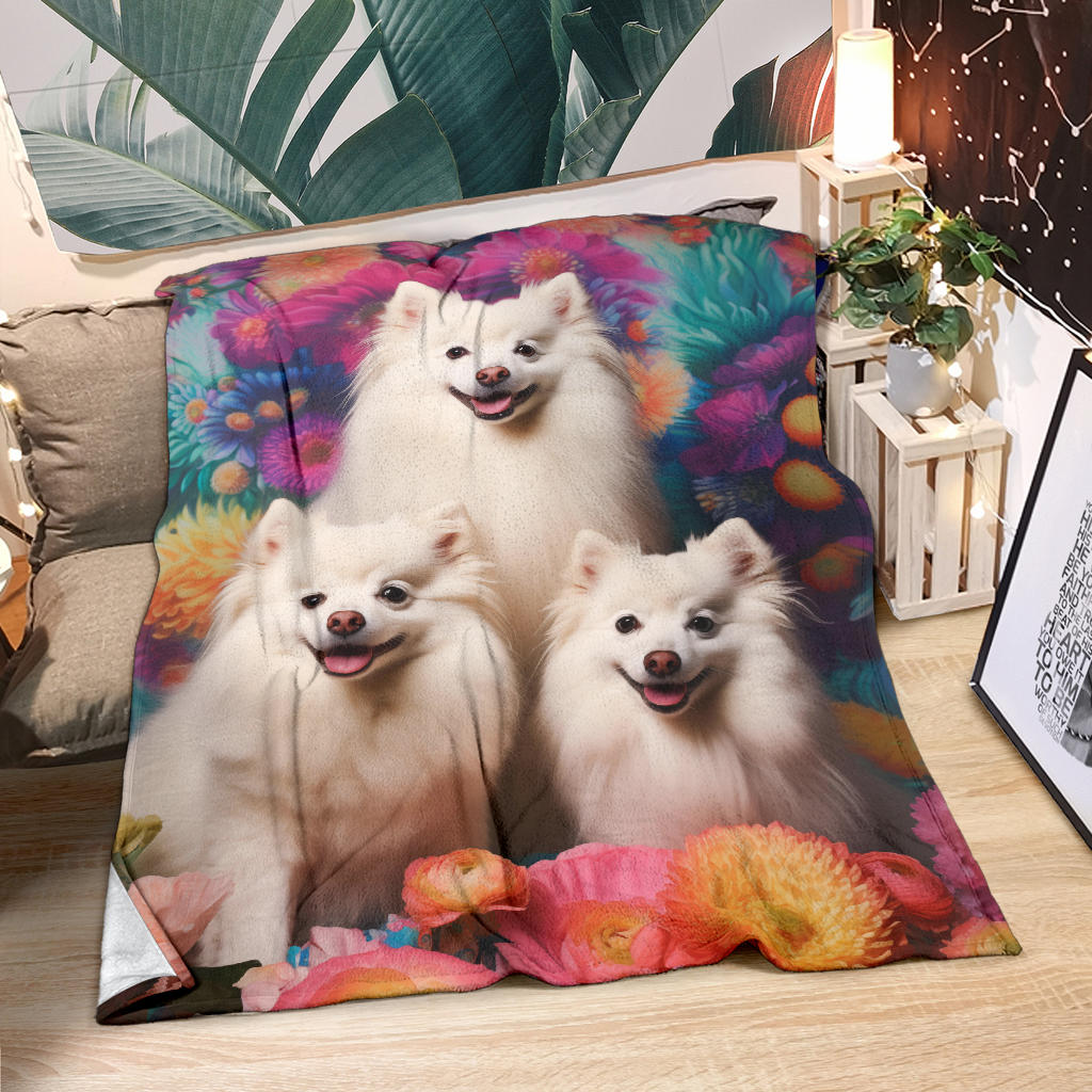 American Eskimo Blanket, Trippy Psychedelics American Eskimo Fleece Blanket, American Eskimo Throw Blanket, American Eskimo Gifts