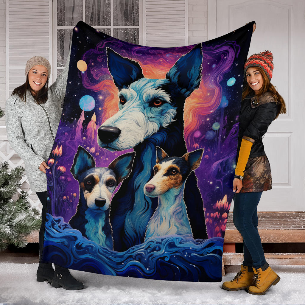 Fox Terrier Blanket, Trippy Psychedelics Fox Terrier Fleece Blanket, Fox Terrier Throw Blanket, Fox Terrier Gifts