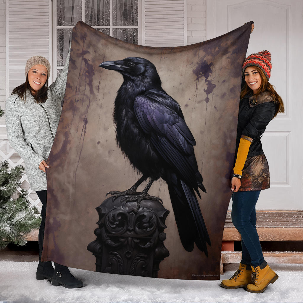 Crow Raven Blanket,  Goth Gifts, Crow Fleece Blanket, Crow Gifts, Crow Custom Blanket, Witchy Blanket