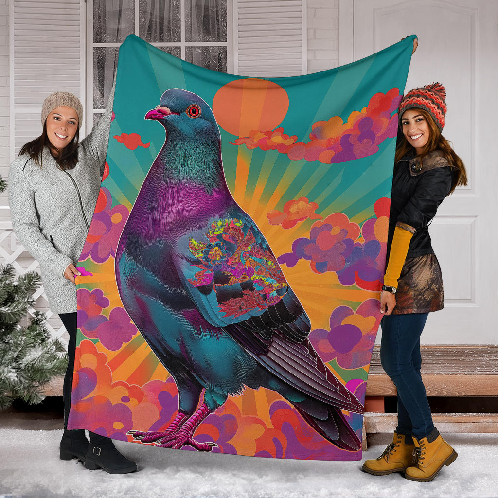 Pigeon Blanket, Trippy Psychedelics Pigeon Fleece Blanket, Pigeon Throw Blanket, Pigeon Gifts