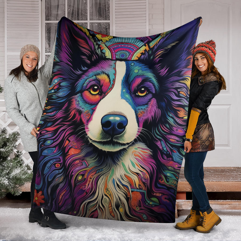 Border Collie Blanket, Border Collie Trippy Psychedelics Blanket, Border Collie Gifts, Border Collie Throw Blanket