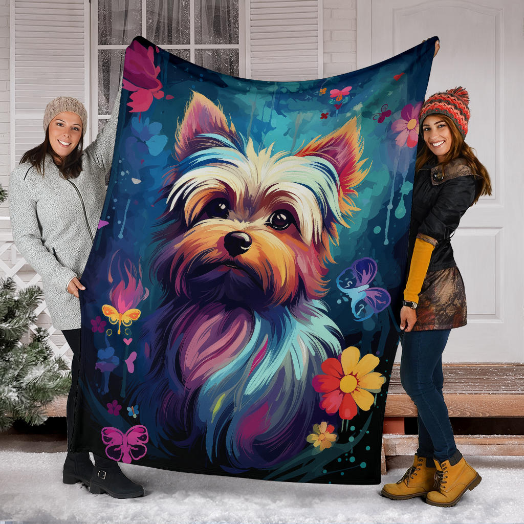 Trippy Psychedelics Yorkshire Terrier Blanket, Yorkshire Terrier Throw Blanket, Yorkshire Terrier Fleece Blanket, Yorkshire Terrier Gifts