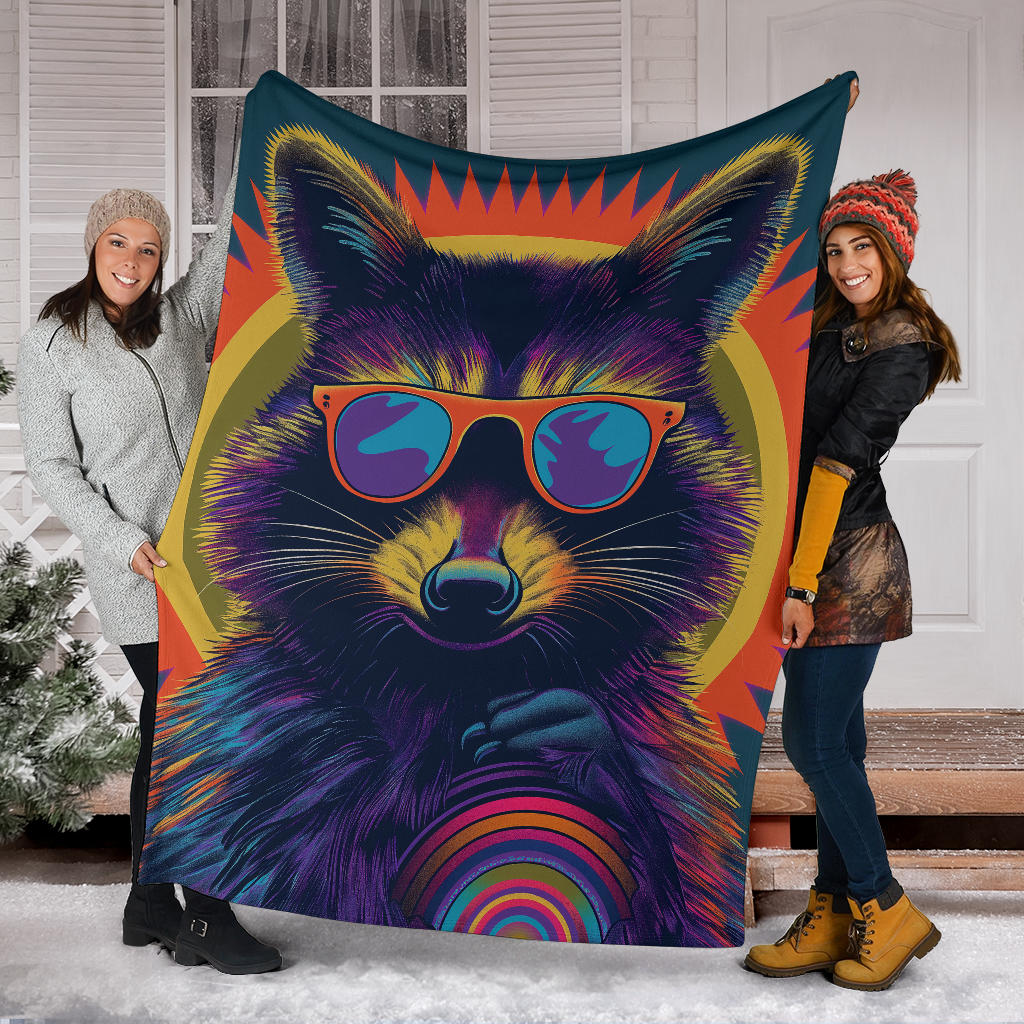 Raccoon Blanket, Trippy Psychedelics Raccoon Fleece Blanket, Raccoon Throw Blanket, Raccoon Gifts