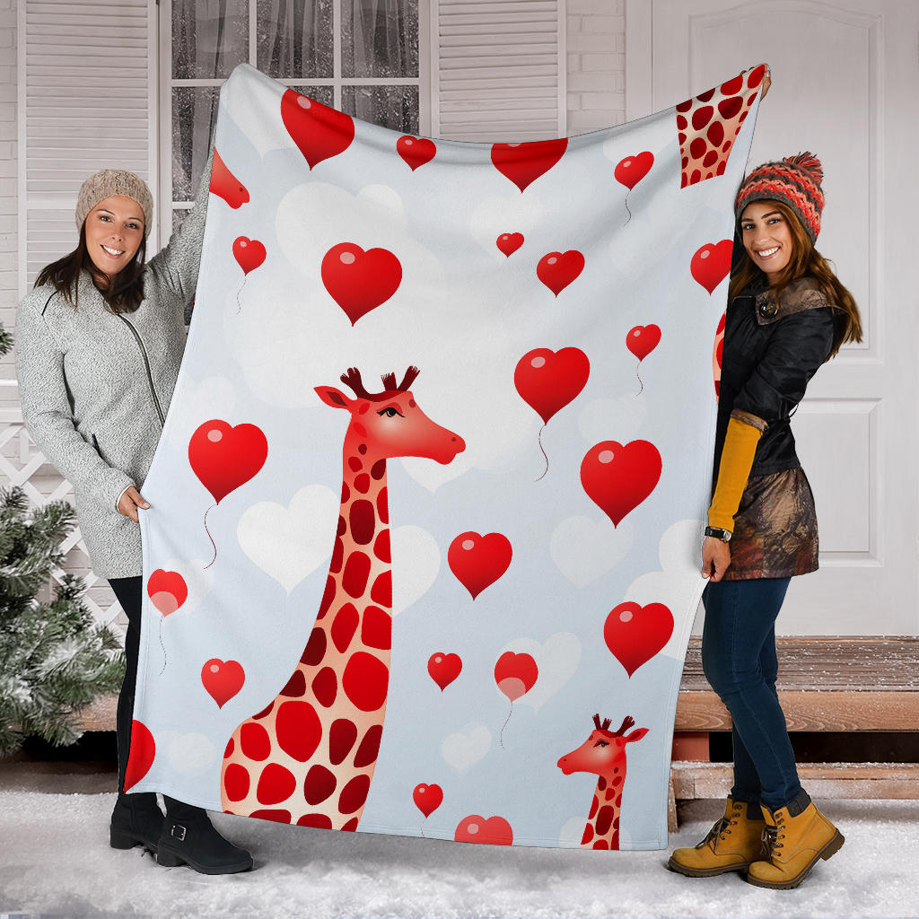 Giraffe Hearts Blanket, Giraffe Throw Blanket, Giraffe Fleece Blanket