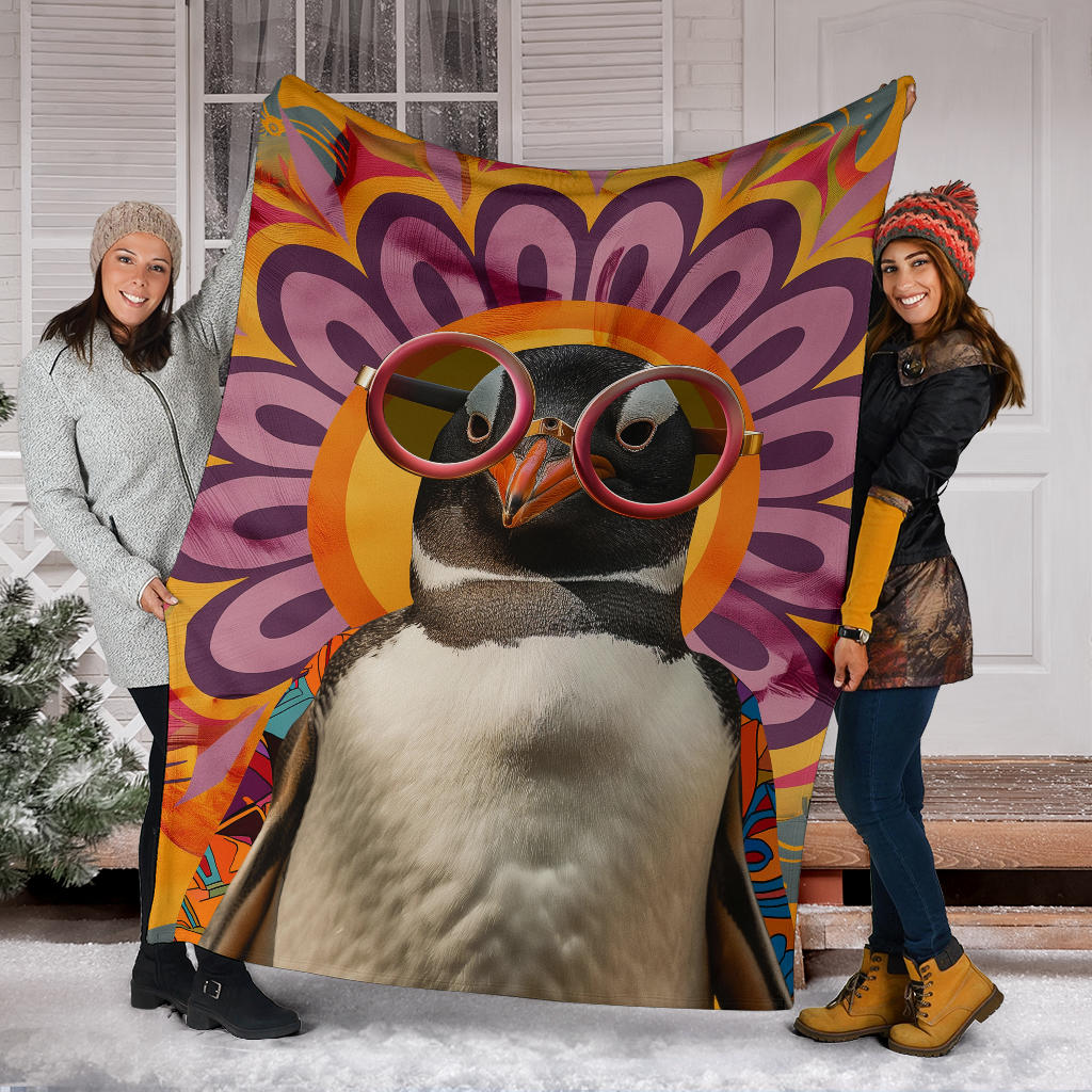 Penguin Blanket, Trippy Psychedelics Penguin Fleece Blanket, Penguin Throw Blanket, Penguin Gifts