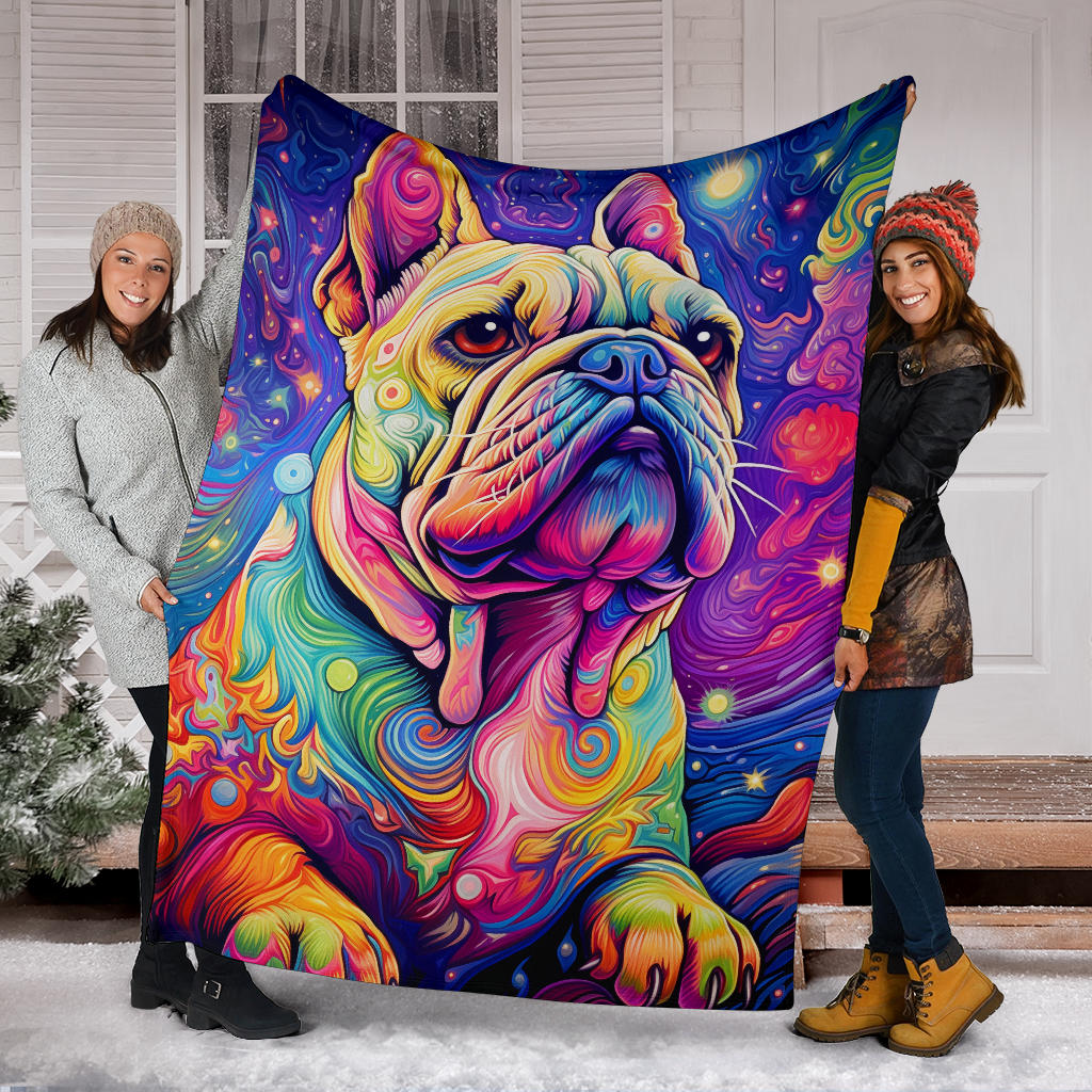 Trippy Psychedelics Bulldog Blanket, Bulldog Throw Blanket, Bulldog Fleece Blanket, Bulldog Gifts