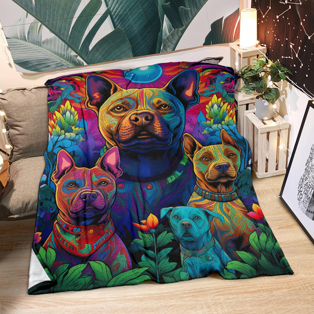 American Staffordshire Terrier Blanket, Trippy Psychedelics American Staffordshire Terrier Fleece Blanket, American Staffordshire Terrier Throw Blanket, American Staffordshire Terrier Gifts