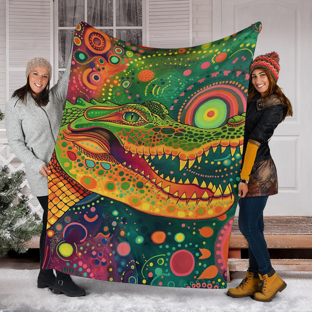 Crocodile Blanket, Trippy Psychedelics Crocodile Fleece Blanket, Crocodile Throw Blanket, Crocodile Gifts