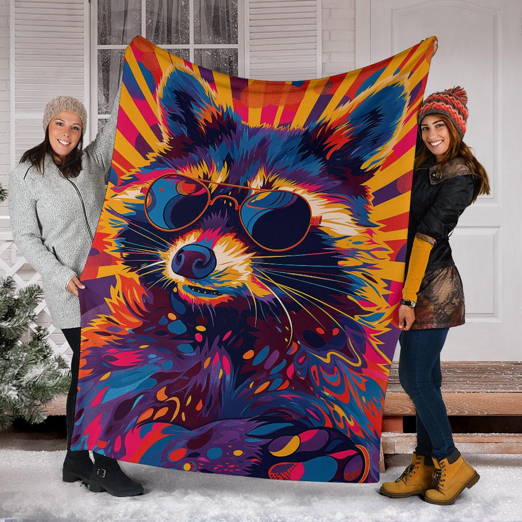 Raccoon Blanket, Trippy Psychedelics Raccoon Fleece Blanket, Raccoon Throw Blanket, Raccoon Gifts