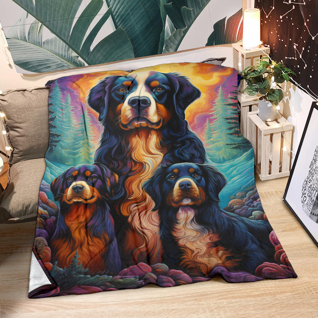 Bernese Mountain Blanket, Trippy Psychedelics Bernese Mountain Fleece Blanket, Bernese Mountain Throw Blanket, Bernese Mountain Gifts