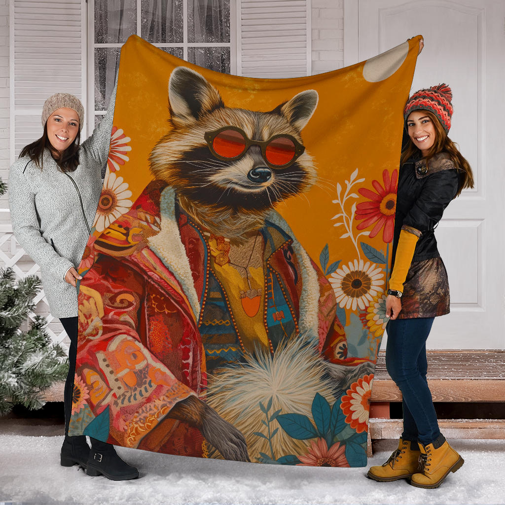 Raccoon Blanket, Trippy Psychedelics Raccoon Fleece Blanket, Raccoon Throw Blanket, Raccoon Gifts