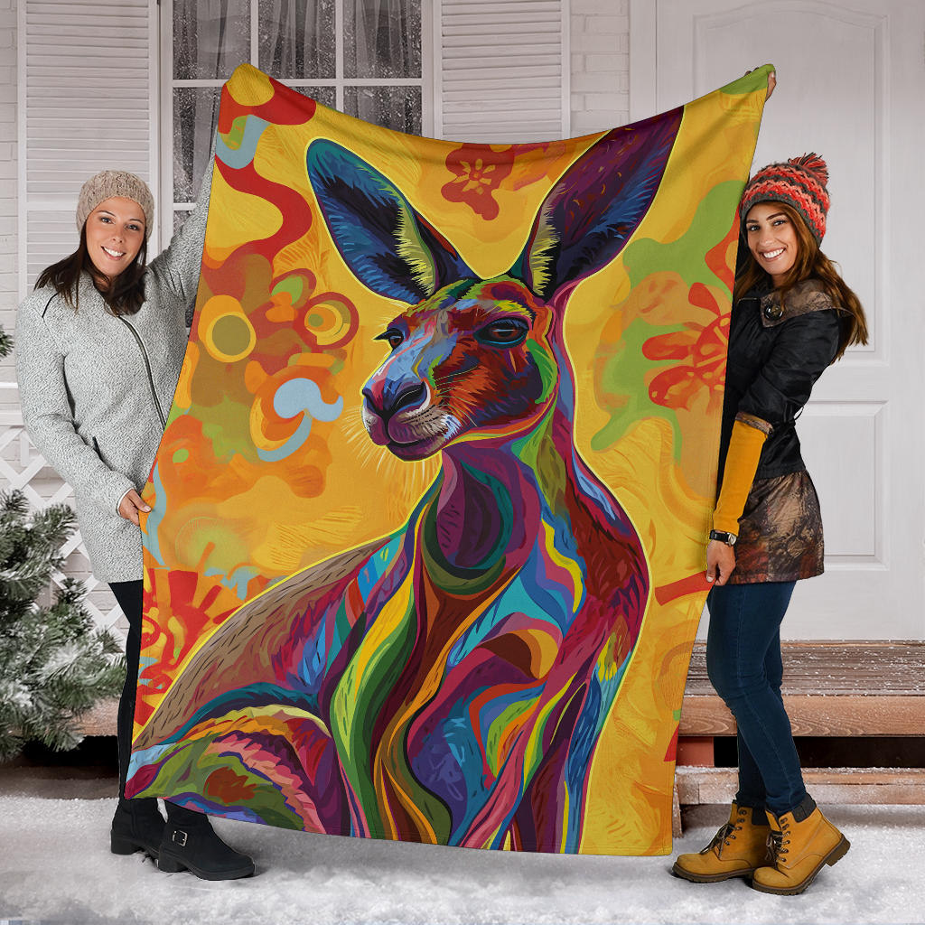 Kangaroo Blanket, Trippy Psychedelics Kangaroo Fleece Blanket, Kangaroo Throw Blanket, Kangaroo Gifts