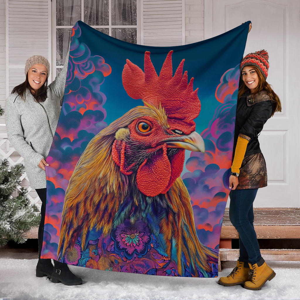 Chicken Blanket, Trippy Psychedelics Chicken Fleece Blanket, Chicken Throw Blanket, Chicken Gifts