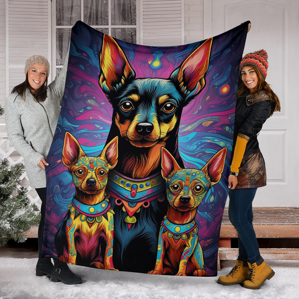 Miniature Pinscher Blanket, Trippy Psychedelics Miniature Pinscher Fleece Blanket, Miniature Pinscher Throw Blanket, Miniature Pinscher Gifts