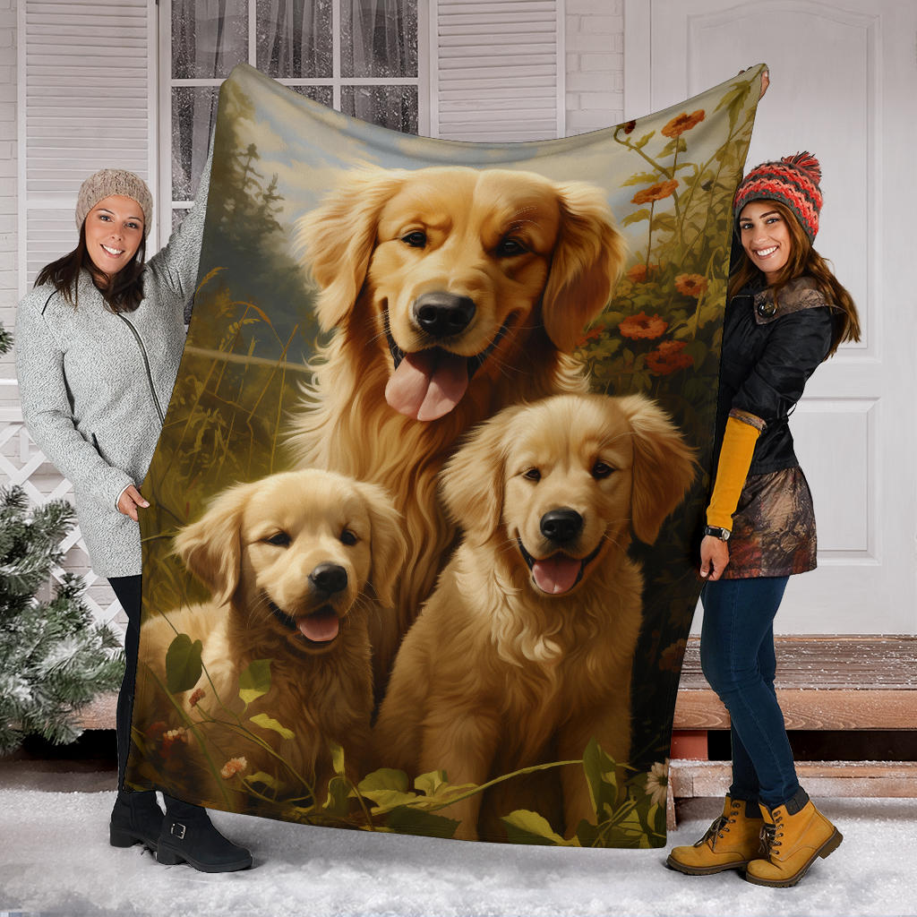 Golden Retriever Family Blanket, Golden Retriever Gifts, Golden Retriever Fleece Blanket