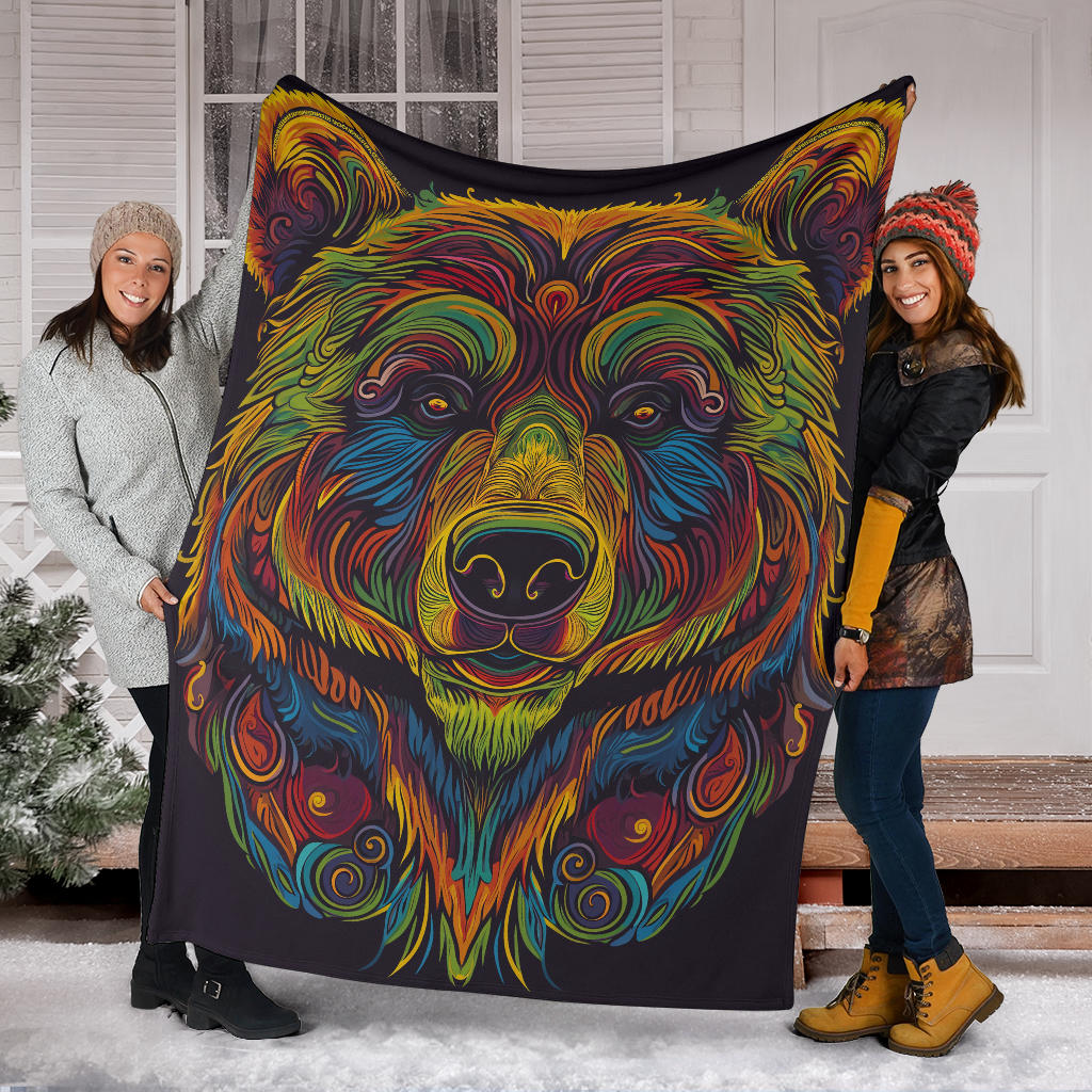 Bear Blanket, Trippy Psychedelics Bear Fleece Blanket, Bear Throw Blanket, Bear Gifts