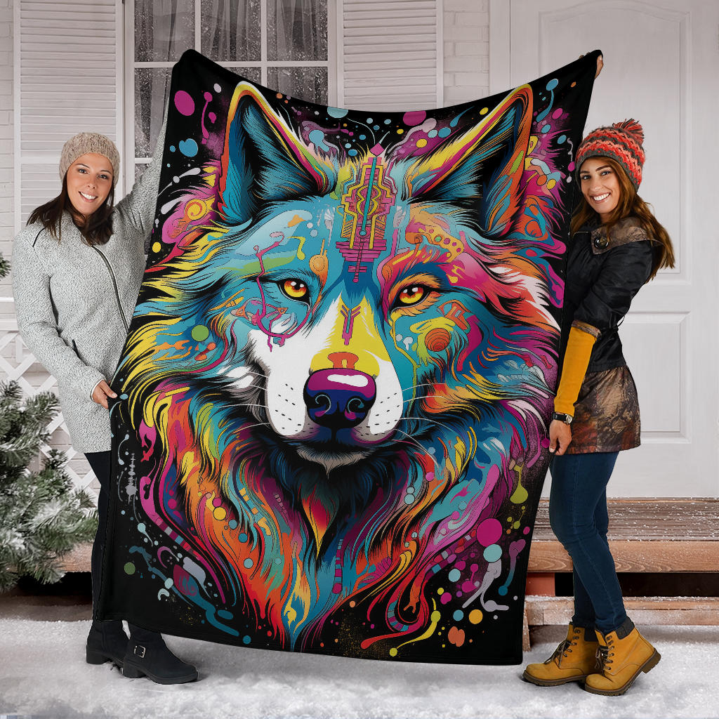 Trippy Psychedelics Siberian Husky Blanket, Siberian Husky Fleece Blanket, Siberian Husky Throw Blanket, Siberian Husky Gifts