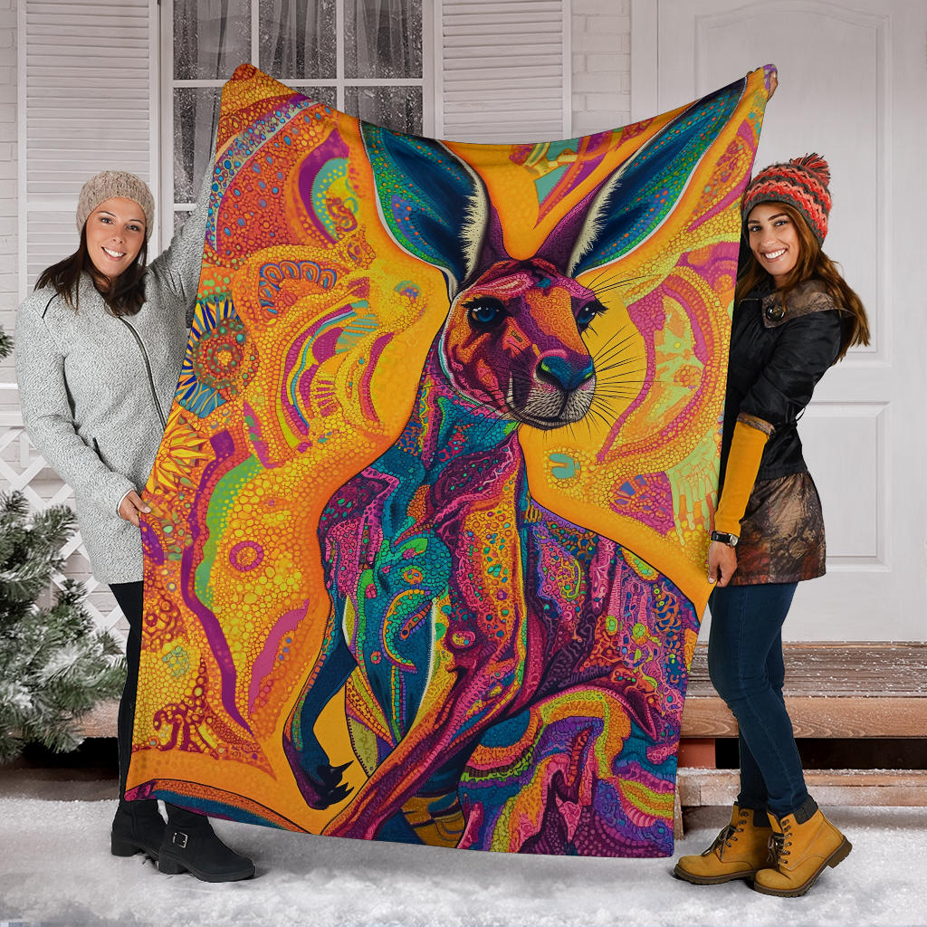 Kangaroo Blanket, Trippy Psychedelics Kangaroo Fleece Blanket, Kangaroo Throw Blanket, Kangaroo Gifts