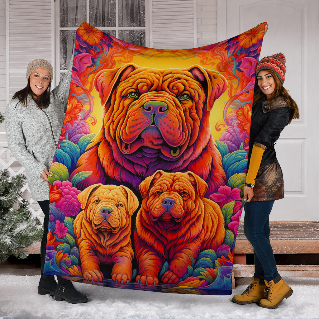 Chinese Shar-Pei Blanket, Trippy Psychedelics Chinese Shar-Pei Fleece Blanket, Chinese Shar-Pei Throw Blanket, Chinese Shar-Pei Gifts