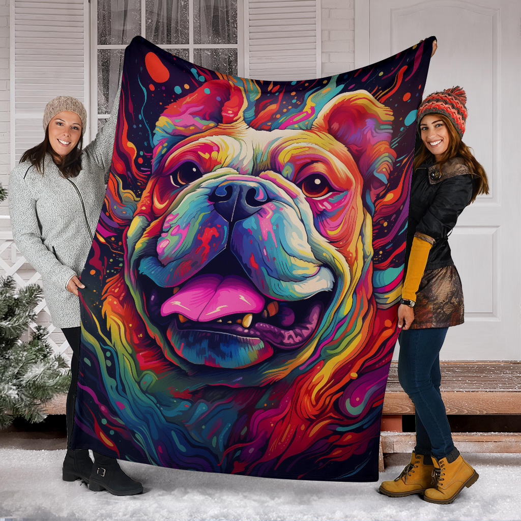 Trippy Psychedelics Bulldog Blanket, Bulldog Throw Blanket, Bulldog Fleece Blanket, Bulldog Gifts