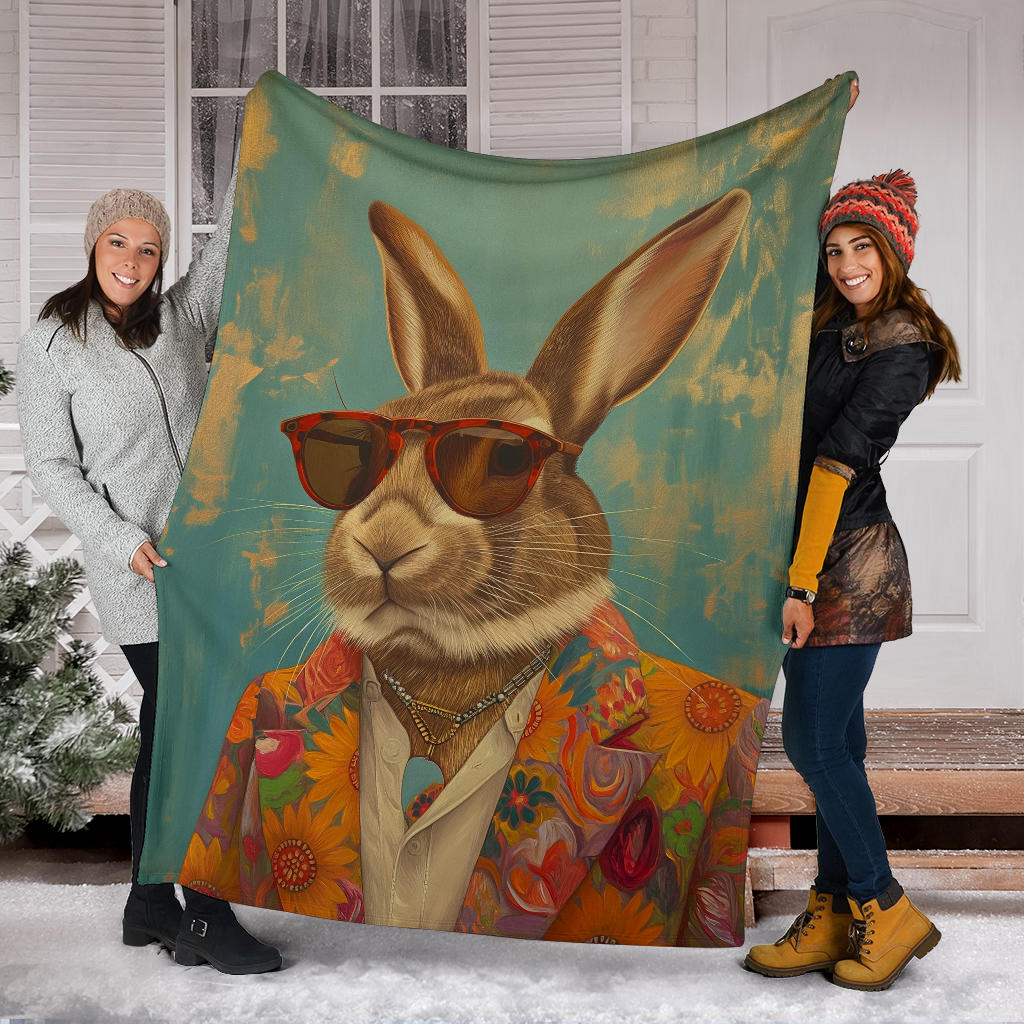 Rabbit Blanket, Trippy Psychedelics Rabbit Fleece Blanket, Rabbit Throw Blanket, Rabbit Gifts