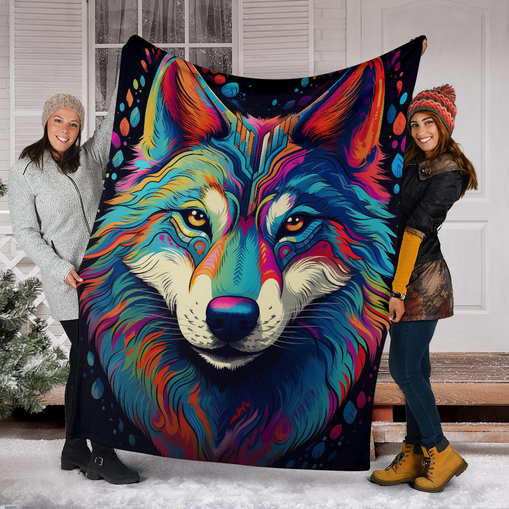 Trippy Psychedelics Siberian Husky Blanket, Siberian Husky Fleece Blanket, Siberian Husky Throw Blanket, Siberian Husky Gifts