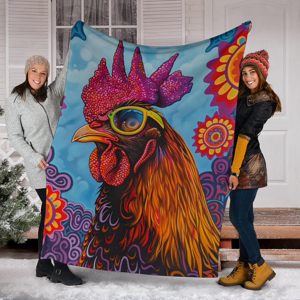 Chicken Blanket, Trippy Psychedelics Chicken Fleece Blanket, Chicken Throw Blanket, Chicken Gifts