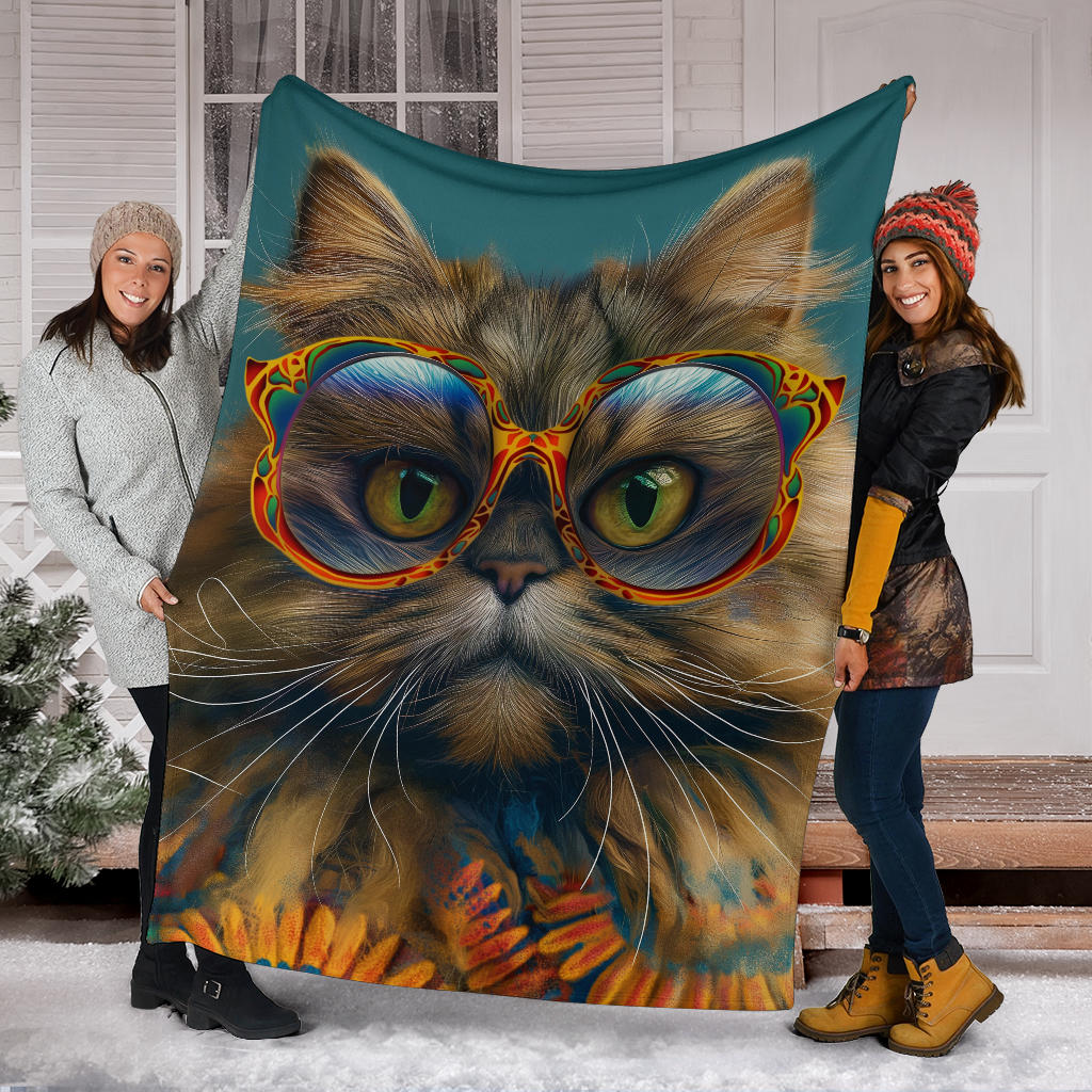 Persian Cat Blanket, Trippy Psychedelics Persian Cat Fleece Blanket, Persian Cat Throw Blanket, Persian Cat Gifts