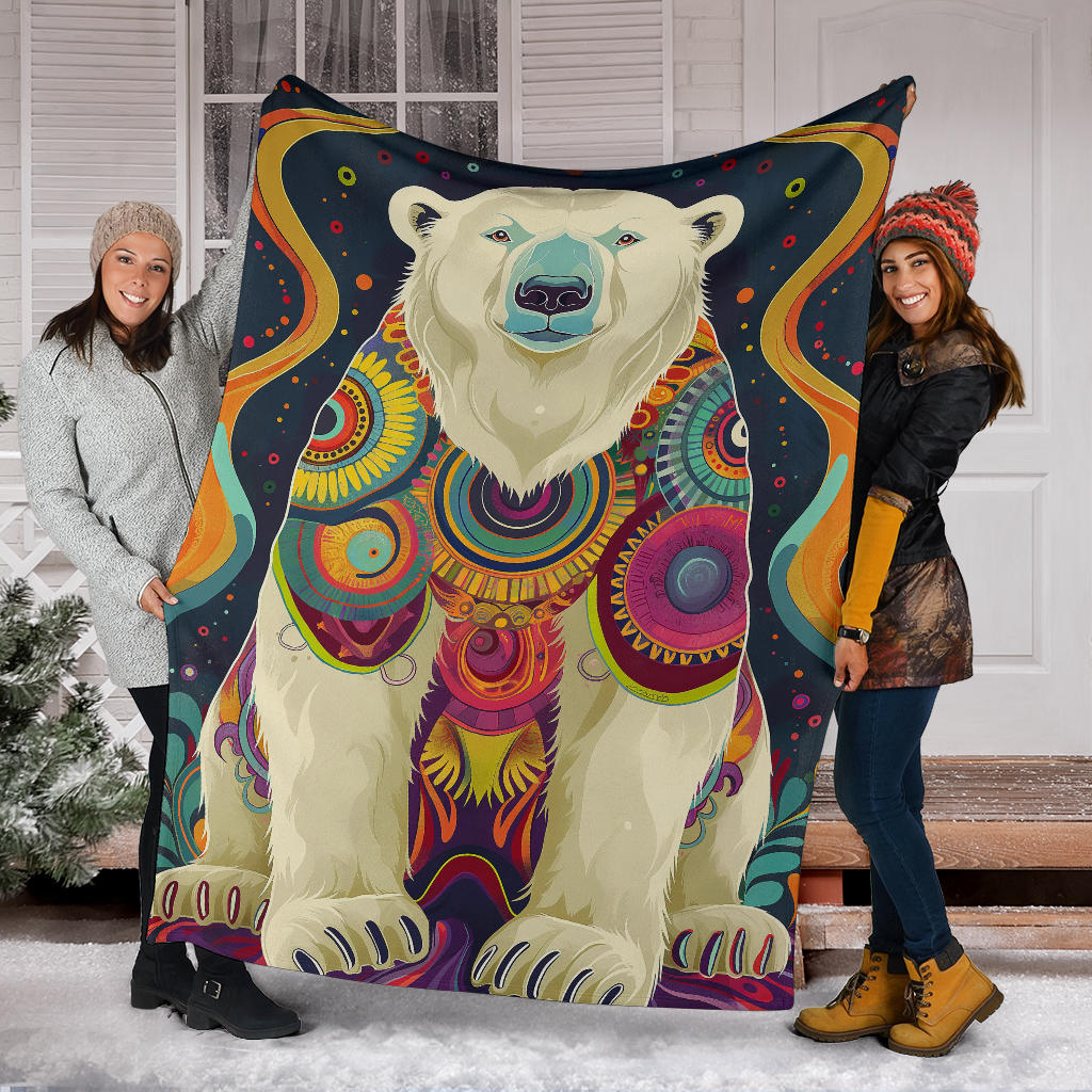 Polar Bear Blanket, Trippy Psychedelics Polar Bear Fleece Blanket, Polar Bear Throw Blanket, Polar Bear Gifts