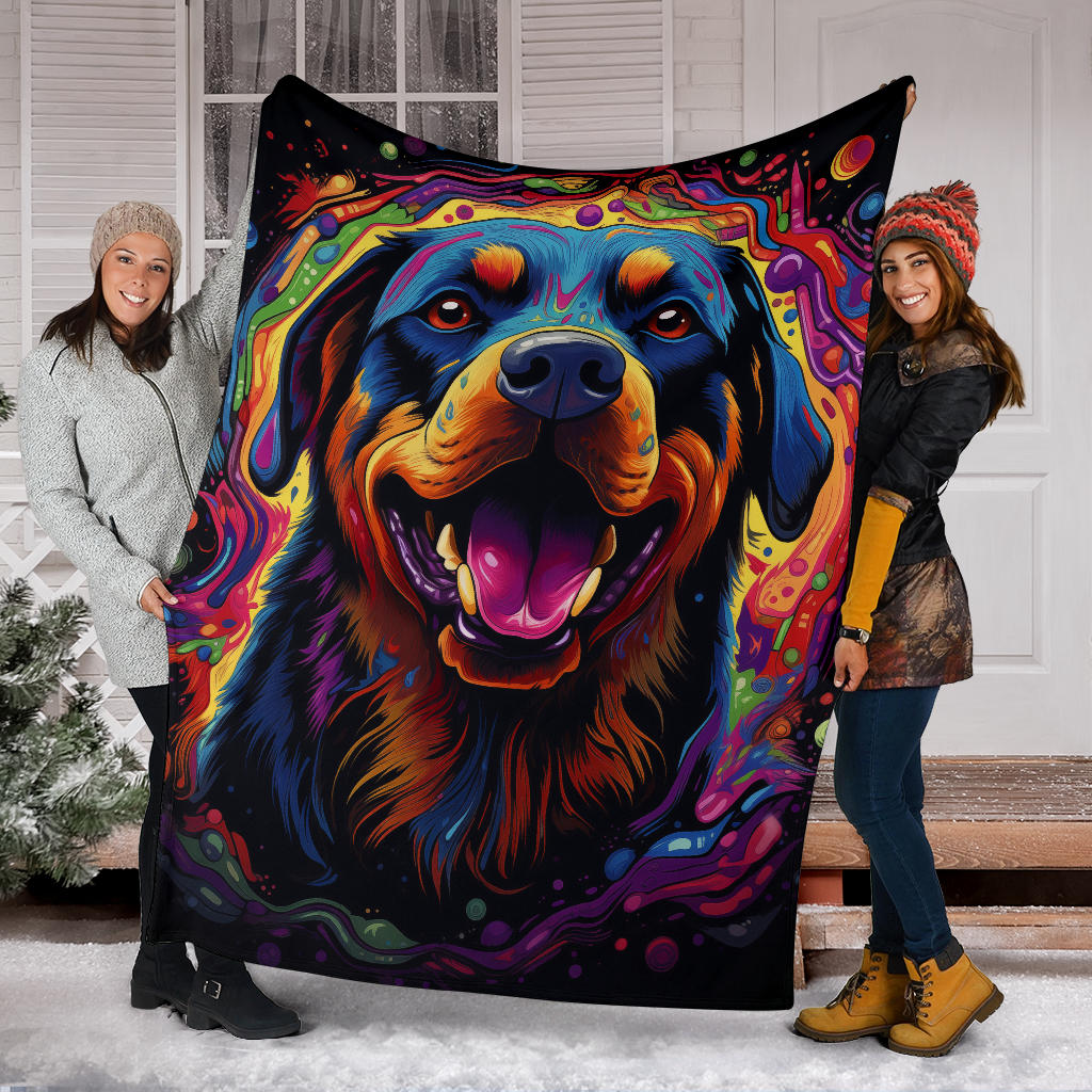 Trippy Psychedelics Rottweiler Blanket, Rottweiler Throw Blanket, Rottweiler Fleece Blanket, Rottweiler Gifts