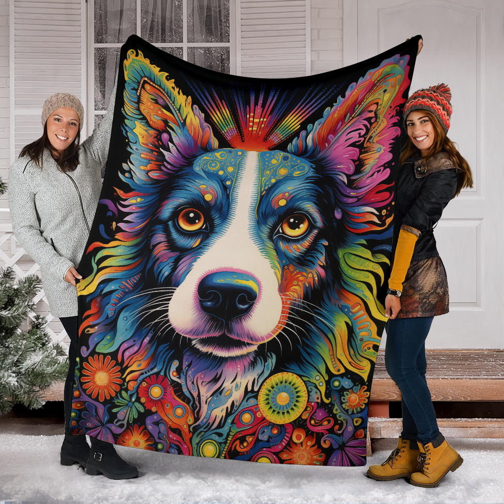 Border Collie Blanket, Border Collie Trippy Psychedelics Blanket, Border Collie Gifts, Border Collie Throw Blanket