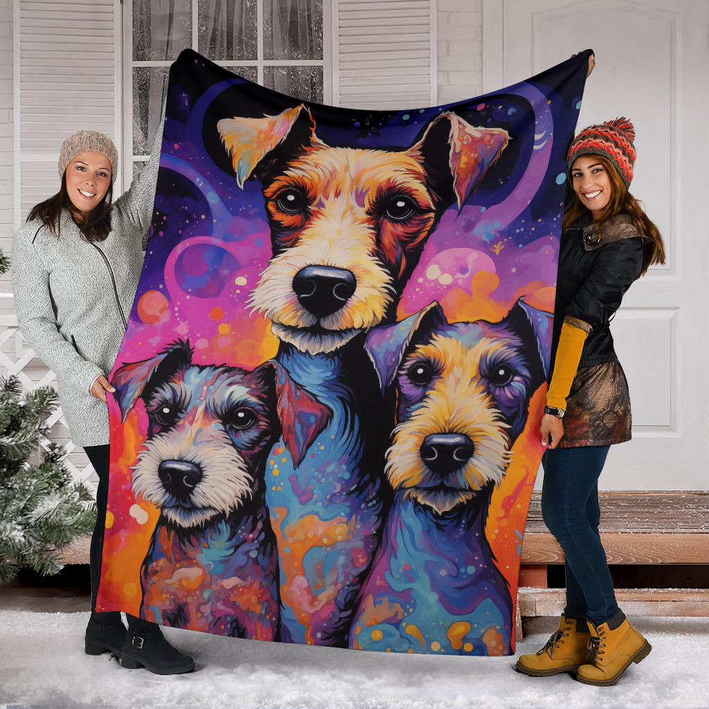 Fox Terrier Blanket, Trippy Psychedelics Fox Terrier Fleece Blanket, Fox Terrier Throw Blanket, Fox Terrier Gifts